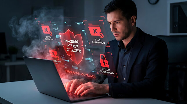 Advanced Cybersecurity File Breach Concept Illustrating Digital Document Folder Warning Alert With System Error Malware Attack Data Corruption And Critical Information Loss Through Vulnerability