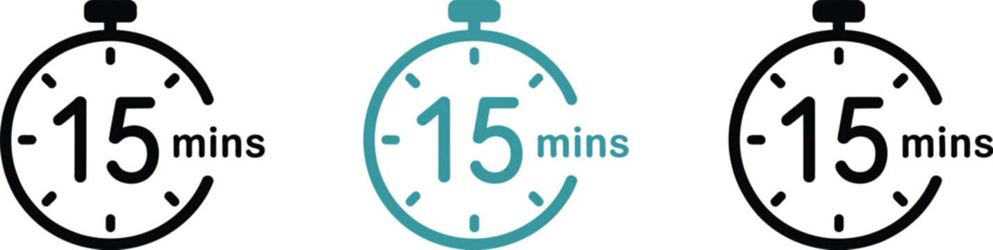 15 minutes timer stopwatch countdown icon set time vector illustration