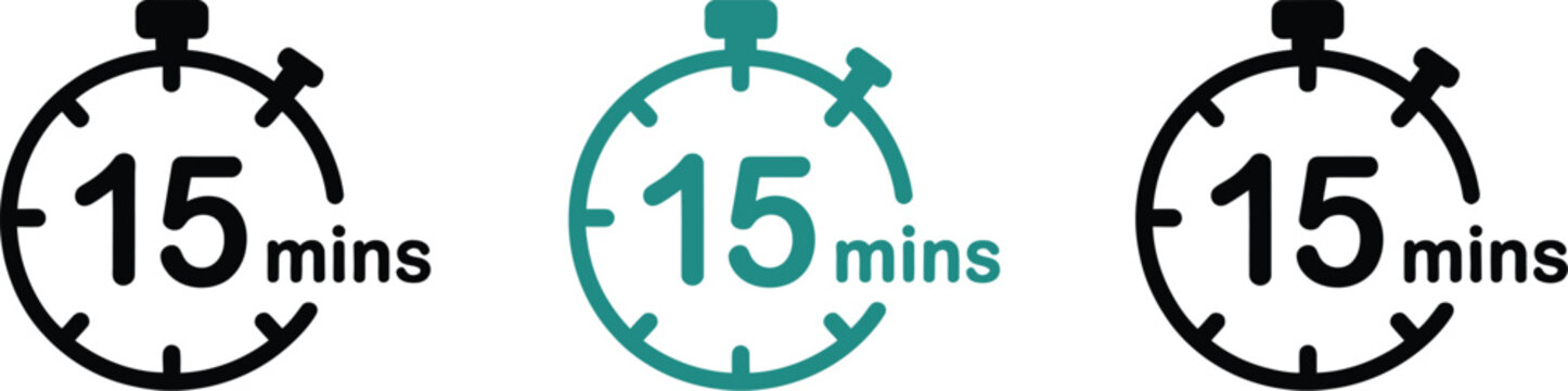15 minutes timer stopwatch countdown icon set time vector illustration