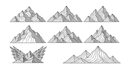 Fototapeta premium Mountain Range, Vector Mountains, Grey Peaks, Landscape Icons