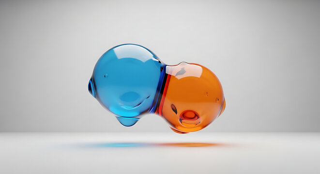 Two colorful glass orbs colliding.