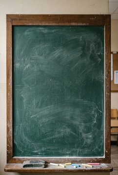 Empty green chalkboard background with chalk texture for school use