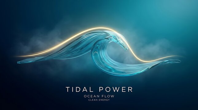 Ocean wave captures kinetic energy flowing through deep blue water to illustrate the potential of tidal power generation for sustainable global electricity needs in a calm environment with copy.