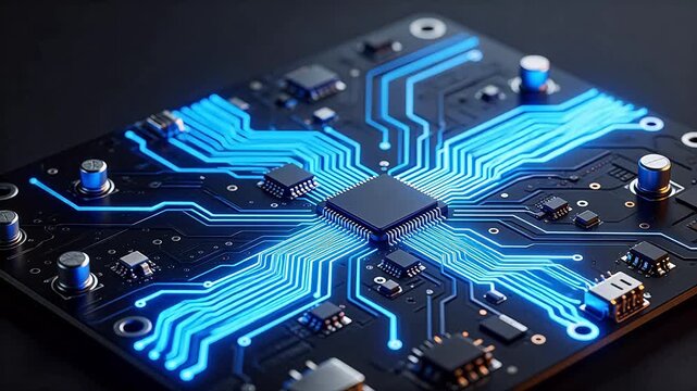 Circuit board with glowing pathways