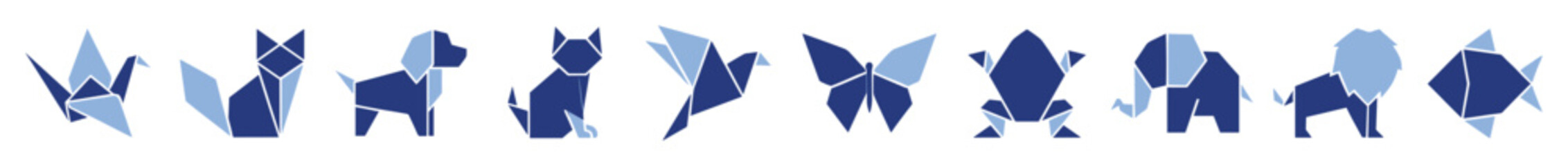 Obraz premium Modern geometric origami animal shapes in blue for education and creative graphic design