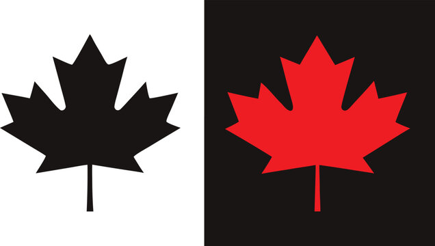 Maple leaf icons. Canada flag sign. One red silhouette. One black silhouette.