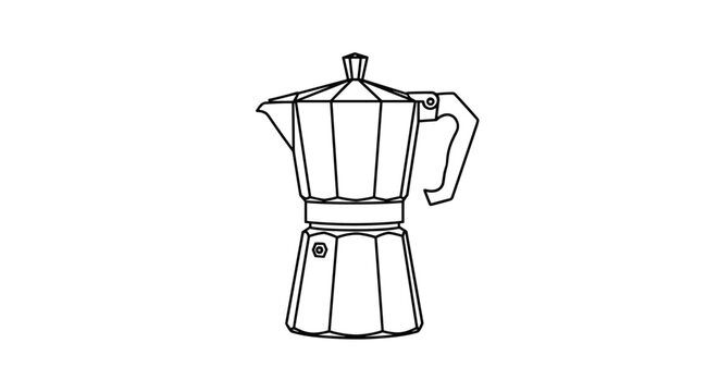 Simple black line art illustration of a classic Italian moka pot coffee maker shown from a side profile on a white background.