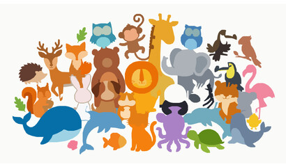Obraz premium Cute random animal characters vector playful cartoon collection
