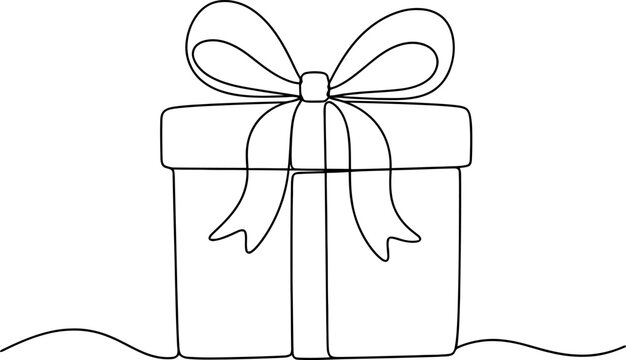 Continuous line drawing Gift box, present box, wrapped box, bow, line art