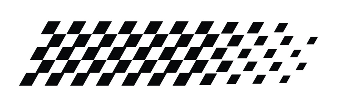 Racing checkered flag. Diagonal stripes, motorsport, car race, finish line, motocross label, dynamic line for banner, sticker and design element. PNG and vector with transparent background