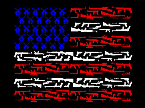 American Flag Made of Guns SVG file &ndash; 2nd Amendment Patriotic Art for T-Shirt Designs and Posters. Distressed USA Flag Gun Silhouette SVG &ndash; Red White and Blue Gun Flag Clipart
