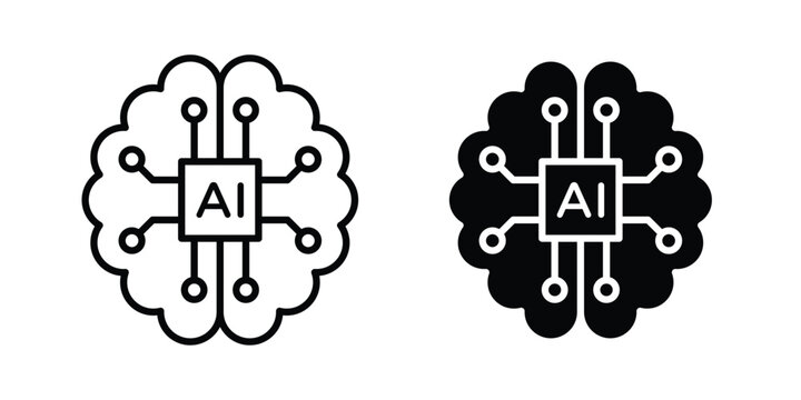 ai brain network icon series in black