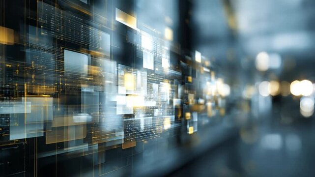 Digital Matrix: A mesmerizing, high-tech panorama showcases interconnected squares and data streams, embodying the essence of futuristic technology. 