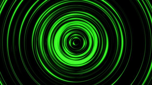 Bright glowing green circle shapes spiraling and expanding animation