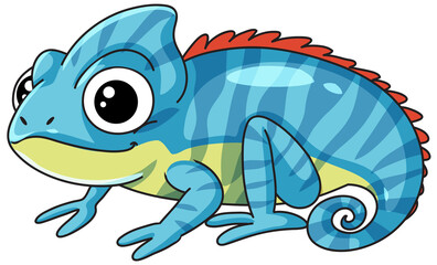 Blue striped cartoon chameleon vector illustration with red spines isolated on a white background © blueringmedia