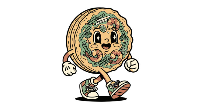 Cartoon Taco Character Walking Alone.
