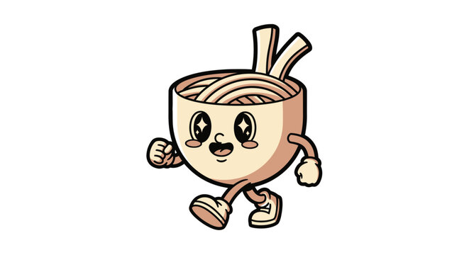 Cartoon Ramen Noodle Character Running.