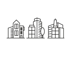Fototapeta premium office and city building tower icons set vector line illustration