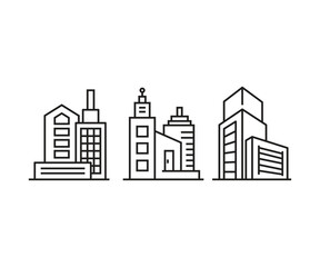 Obraz premium office and city building tower icons set vector line illustration