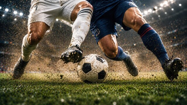 Intense football match highlights stadium sports photography competitive environment close-up view action-packed excitement
