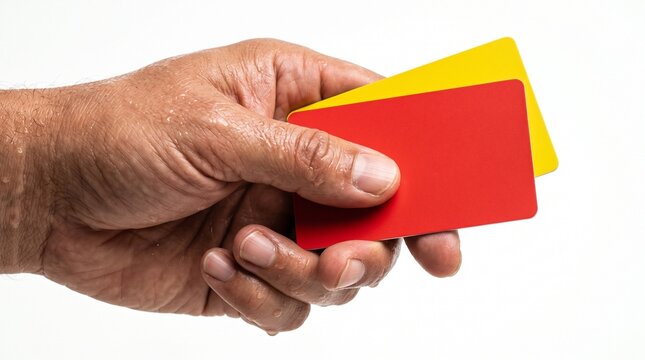 Referee holding red and yellow cards in hand during a sports match, symbolizing penalties and fouls, 2026 trend