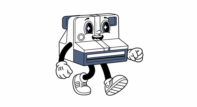 Cartoon fax machine with legs running.