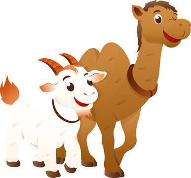 Group of Camel and Qurban Goat Illustration for Islamic Sacrifice Eid al-Adha and Farm Animal Collection Set