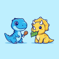 Cute Cartoon Dinosaurs Eating Food. © Arviz