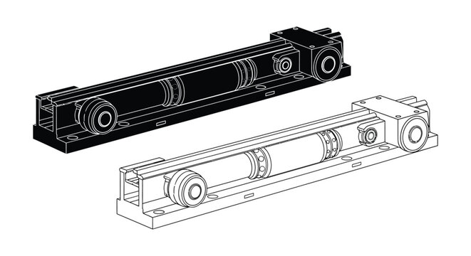 linear actuator with cylinder technical drawing illustration