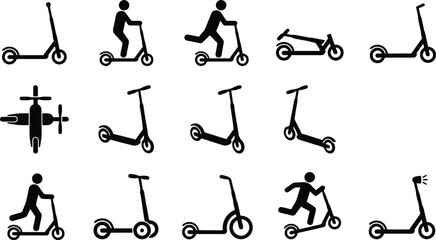 Diverse Collection of Electric Scooter Icons and Illustrations in Silhouette e-scooter personal transportation © Kosain
