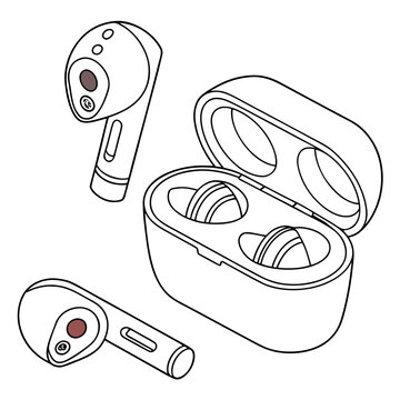 Isometric wireless in ear headphones icon set with headphones wireless charging isometric