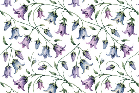 Watercolor A Harebell Stem flower pattern vector illustration isolated on white background