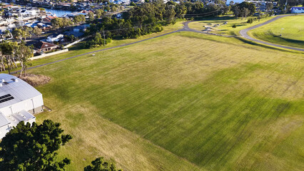 Naklejka premium Aerial View of Large Green Field at Gold Coast Sports Complex