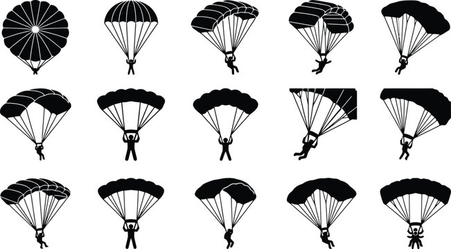 Parachute Icons with Skydivers angles vector
