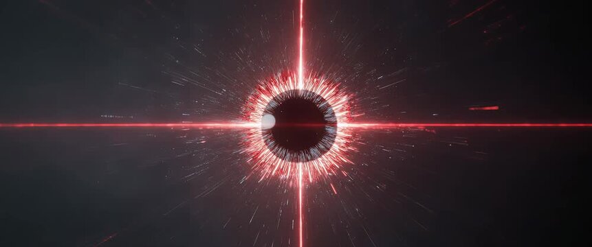 Red Laser Beams Creating a Digital Iris Pattern for Biometric Concept