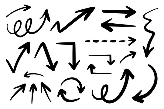 ベクターのペンの手書きの矢印セット 黒