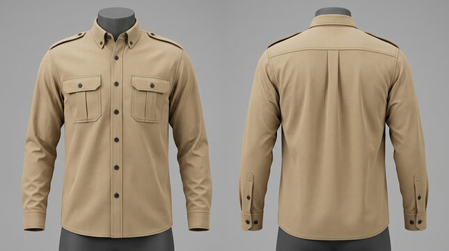 Tan military style shirt for men.