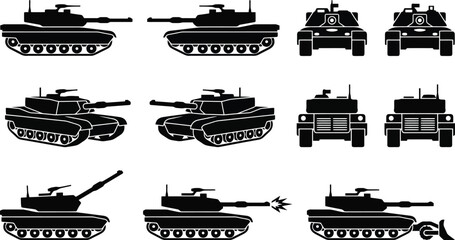 Various Tank Silhouettes Showing Different Views And Actions military vehicle © Kosain