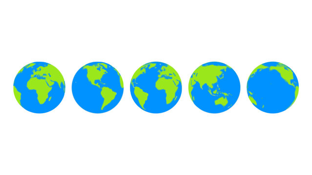 Earth globe icons set showing different world map views