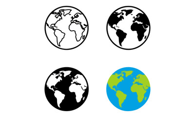 Obraz premium Earth Globe Icon Set with Four World Map Variants