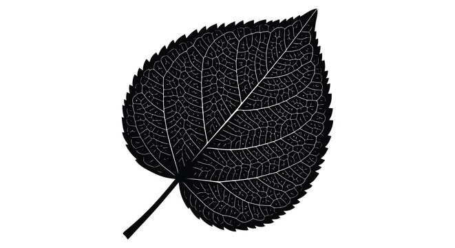 Detailed leaf shape with visible veins black silhouette high quality professional detailed