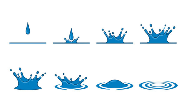 Water splash animation sequence vector frames on white background