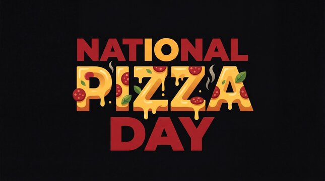 A colorful graphic celebrating National Pizza Day with a delicious and festive design