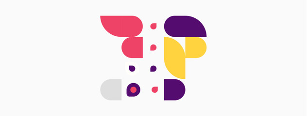 Fototapeta premium Abstract colorful shapes form butterfly illustration. Minimalist design, vibrant hues, simple geometry, modern aesthetic.