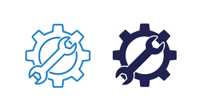 Wrench and gear mechanical repair icon - Line and glyph solid icon and logo template - Clipart, sticker - icon set