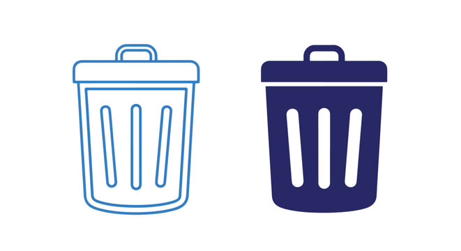 Trash can waste management system icons - Minimalist, flat icon, outline, glyph, linear, clipart, sticker - icon set