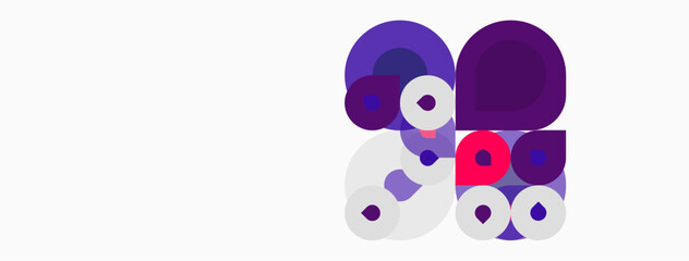 Fototapeta premium Abstract composition featuring overlapping purple, pink circles. Minimalist design with white background creates modern aesthetic. Simple shapes, vibrant colors.