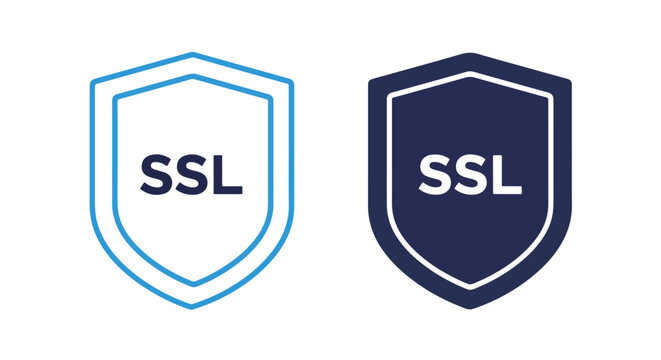 SSL security shield badge icon set - logo icons vector set. Blue, Black and white icons