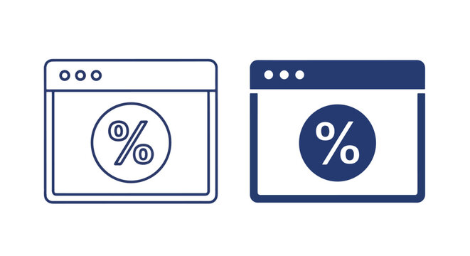 Web browser window with percentage sign - Line and glyph solid icon and logo template - Clipart, sticker - icon set