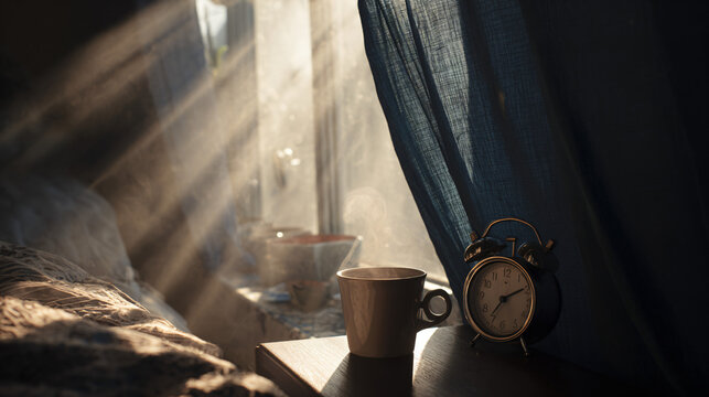 Morning Routine Coffee Alarm Clock and Sunlight